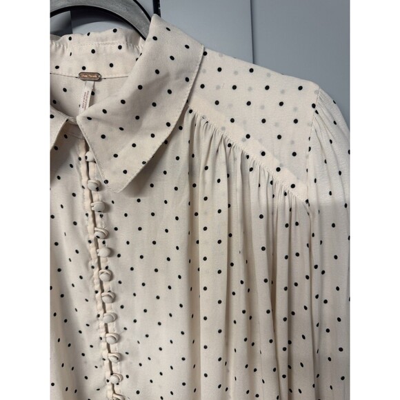 Free People Kennedy Blouse Size XS Pink Polka Dot Oversized Bow Missing Tie - Picture 10 of 11